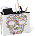 Famame Abstract Floral Leaves Skull Pencil Holder for Desk, Leather Desktop Container Pen Cup Storage Study Table Pen Organizer Makeup Brush Holder for Classroom Office Home