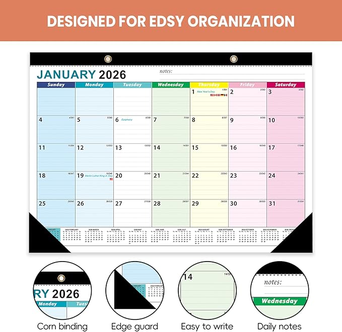 COMIX 12 Month Desk Calendar 2026 (Jan 2026–Dec 2026) – 17" x 12" Wall Calendar with to-Do List & Notes,2026 Calendar Monthly Planner for Home, School, or Office Organization
