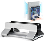 Psitek Aluminum Dual Vertical Laptop Stand Dock Holder, Supports 2 Devices, Adjustable Slot Width 15-36mm, Space-Saving Upright Storage for MacBook and Laptops