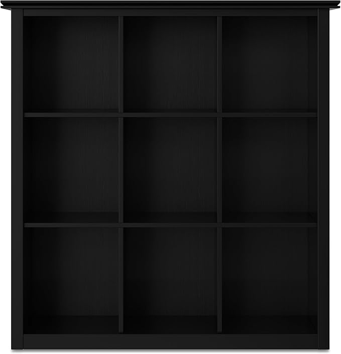 SIMPLIHOME Artisan Bookcase - 43 inch Tall 9-Cube Solid Wood Cube Organizer in Black, Transitional Storage Bookcase for Living Room, Study Room or Office with Fixed Shelves and Tapered Legs