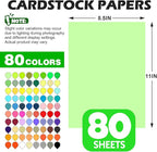 80 Sheets 8.5" X 11" Colored Cardstock, 80 Assorted Colors 180 GSM/65 LB Construction Paper Card Stock Printer Paper for Printing, Card Making, DIY Crafts, Kids School Supplies,Party Decorations