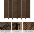 Room Partitions and Dividers, Temporary Wall with Double Hinges, 5.6 Ft Tall Folding Louver Wood Screen for Home Office Bedroom Hotel Decoration (6 Panels, Brown)