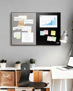 Lightomorrow Bulletin Board 36 x 24 inches, Black Board & Grey Fabric Board Combo, Black Aluminum Framed Linen Vision Board with 10 Push Pins