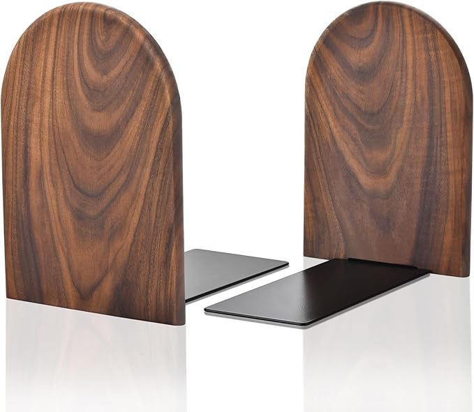 Lauvee Book Ends, Large Sturdy Wooden Bookends for Shelves - Heavy Duty Non-Slip Book Organizers, Decorative Bookend Holders for Home Office, Library, Black Walnut Universal Economy Bookend, 1 Pair