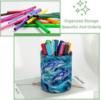 Leather Pen Holder for Desk, Dolphins Flowers Pencil Cup Desktop Organizer Makeup Brush Holders Office Supplies for Home, Kids & School