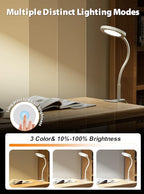 deeloop LED Clip on Light,100% Infinite Dimmable Reading Book Lights in Bed Headboard, 450LM Touch Control Desk Lamp with Clamp, Eye-Care 3 Color Temperature Flexible Rotation for Bedside Night Light