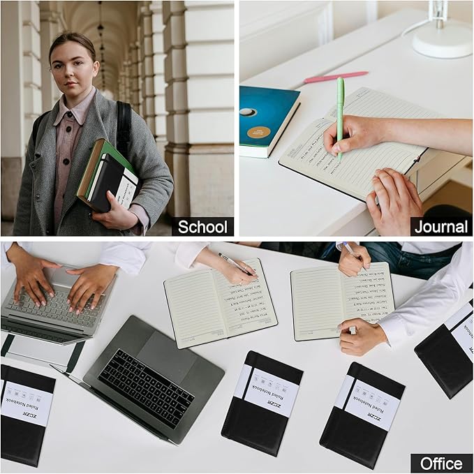 ZCZN Lined Journal Notebooks for Work, 5.5x8.3 in, 192 Pages, Hardcover Leather A5 Journals for Writing, Diary & Travel, College Ruled Journaling Notebooks for School, Office, Home (Black*6)