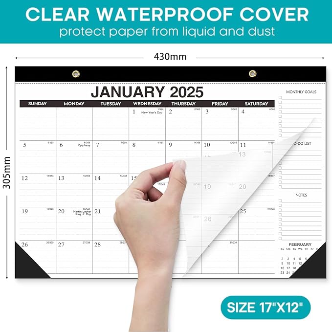 Desk Calendar 2026-18-Month (Jan 2026-Jun 2027) 17x12 Inches, 2 Stickers Included, Desktop/Wall Monthly Calendar for Home, School & Office (Simple black)
