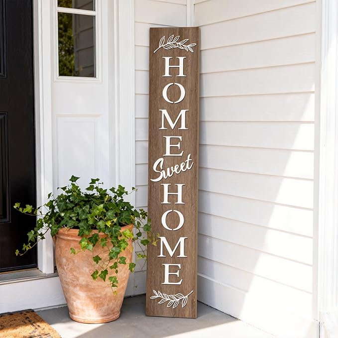 Farmhouse Wooden Welcome Sign Stand for Front Door, 47" Rustic Large Home Sweet Home Welcome Sign for front porch, Vertical Tall Xmas Gift Porch Leaner Decor for Outdoor Patio Garden