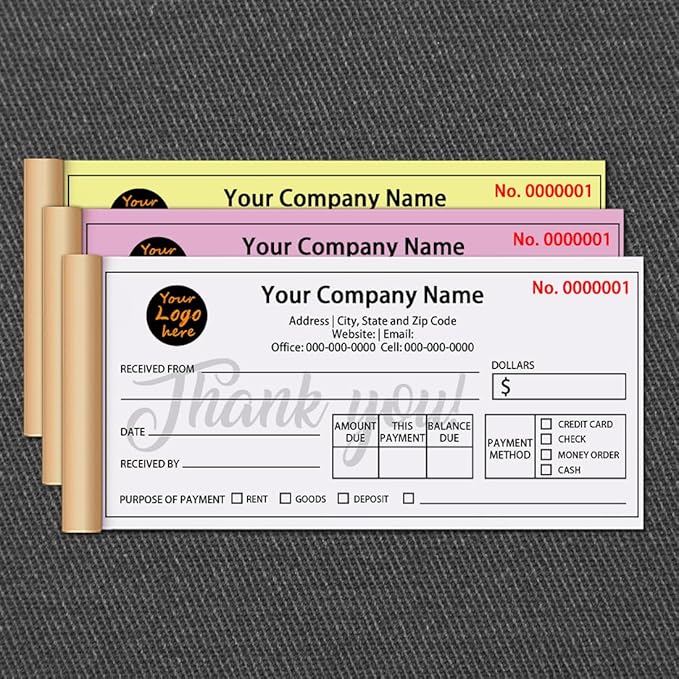 Personalized Invoice Book Custom 2 Part/3 Part Receipt Book Quote Estimate Order Forms Carbonless Form with Your Company Name Logo Address,2-10 Books (Style 3)