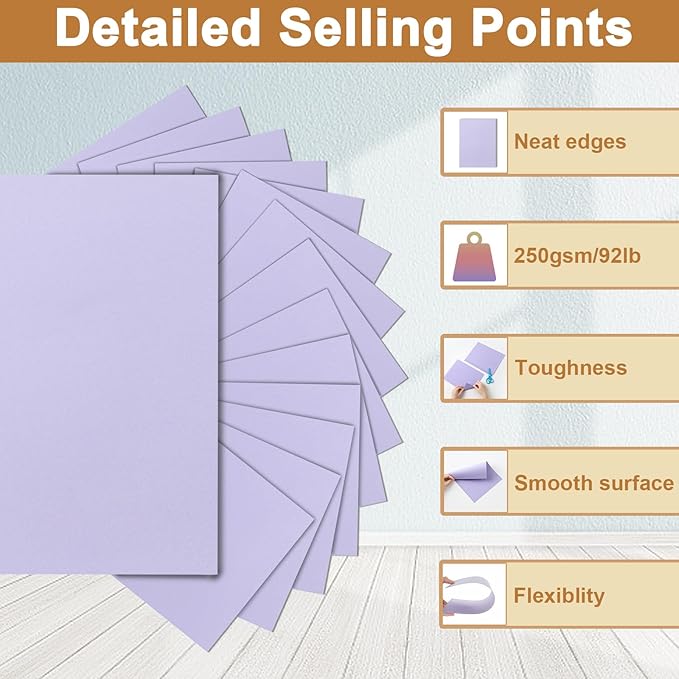Silunkia 28 Sheets Purple Cardstock 8.5 x 11 Certificates Paper, 250gsm/92lb Heavyweight Lavender Card Stock for DIY Cards Making, Birthday Decorations, Greeting Cards, Wedding Invitations