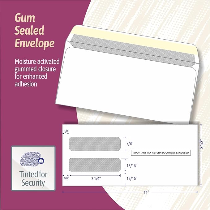 NextDayLabels - 3 UP Laser W-2 Forms, Employee Copy, Horizontal Format (100 Blank on Both Sides Sheets & Envelopes)