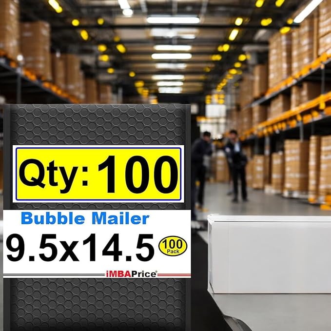 iMBAPrice 9.5x14.5 Inch Black Poly Bubble Mailers #4, 100-Pack Large Padded Envelopes, Waterproof Self-Seal Polybubble Bags for Shipping & Packaging