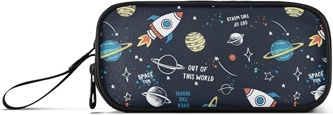 BOENLE Space Rocket Planet Pencil Case Box Boys Girls Large Pencil Pouch with Zipper Compartments Big Capacity Stationery Pen Bag Organizer for Kids Teens Adults School Office