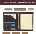 Geslun Personalized Genuine Leather 3 Ring Binder, Custom Engraved 8.5 x 11 Letter Size Folio with Pen Holder, Soft Notebook Portfolio Cover, Notepad Padfolio Organizer for Meeting, Dark Khaki