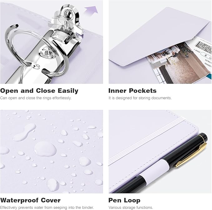 Ospelelf Vintage Hardcover 3 Ring 1 inch Leather Binder, Professional Binders Organizer Suitable for Letter Size Documents, Binder Dividers with Tabs, Purple