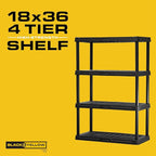 CX 4-Tier (53”H x 36”W x 18”D) Plastic Storage Shelving Unit (Black) 2 Pack, Heavy Duty, 150lbs Per Shelf Capacity, Indoor/Outdoor Storage Organization in Home, Garage, Office, Easy Assembly