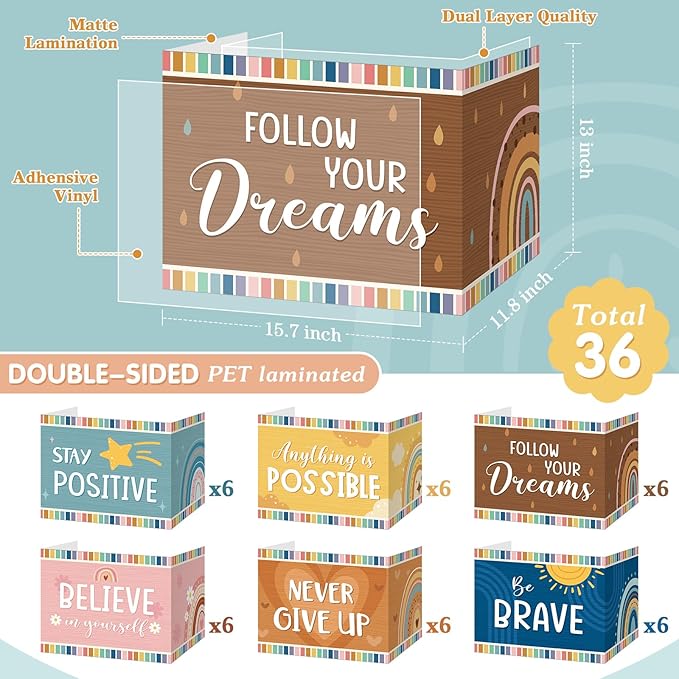 Affrolling 36 Pcs Inspirational Privacy Folders Bulk for Students Cardboard Privacy Boards Desk Divider Panel Waterproof Testing Divider for Classroom Back to School Study Supplies (Boho)