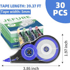 JEFURE 30 Pcs Colorful Correction Tape, 39.4 Ft White Wrong Out Tear-Resistant Bulk, Instant Corrections Easy To Use Applicator for School, Office, Note Taking, Journal (Tape Width 0.2 in, Clear)