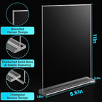 Argvey 8 Pack Acrylic Sign Holder 8.5 x 11 Vertical, Clear T Shape Table Menu Display Stand, Multi-function Plastic Double-Sided Paper Picture Frames Flyer Document Holder for Displaying
