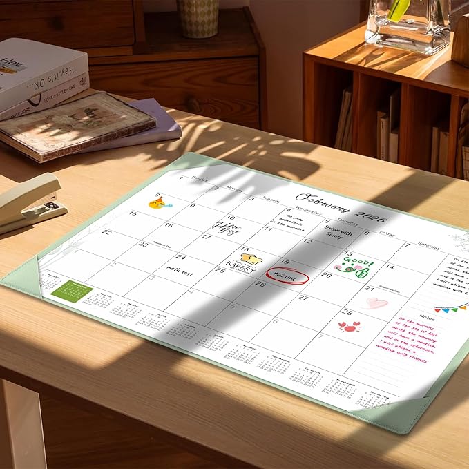 Gannyfer Desk Calendar 2026 with Desktop Mat, Simplified Large 22" x 17" Desktop Pad Calendar, 18 Month Desk Calendar, Use Now to Dec 2026, Office Supplies Perfect for Home School and Office - Green