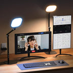 Led Desk Lamps for Home Office with Base, Video Conference Lighting for Zoom, Tall Desk Lamp with 50 Light Modes & Memory and Timer Func Computer Light, Ring Light for Desk for Video Streaming, Webcam