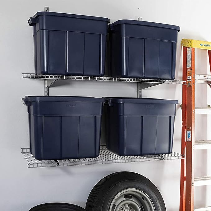 Rubbermaid 18 GAL 6 Pack Garage Storage Bins with Stackable Lid, Heavy Duty - Made in USA - Extreme Temperature Resistant, Durable Plastic Containers with Handles - Solid Black and Grey