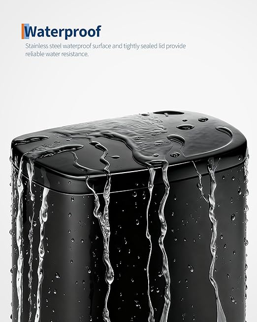 Garvee 13 gal / 50 L Metal Kitchen Trash Can with Lid, Large Rustproof Garbage Can for Kitchen, Step-on Trash Bin with Inner Bucket, Rear Handle, Soft Close Lid, Black