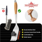 XUDAKAIXIN Nylon Grill Brush,Dual Grip Design,with Extended Luxurious Acaciawood Handle,Safe Nylon Bristles Barbecue Triple Scrubbers Cleaning Brush for Cast Iron Grates/Porcelain/Charcoal Grill