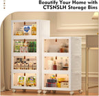 CTSNSLH 4 Tier Plastic Storage Bins and Boxes Organizer - Stackable with Lids for Bedroom, Living Room, Office - Foldable Containers