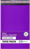 MAILERVIEW Purple Small Bubble Mailers 4x8 Inch #000 | Thick Padded Poly Bubble Mailer Envelopes | 1000 Pack Bulk | Trading Card Sports Card Shipping