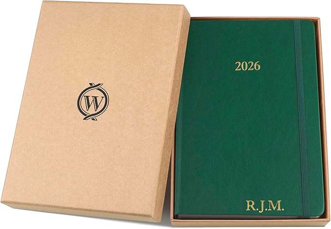 Wykeham's Executive 2026 Daily Journal Planner – US Public Holidays & Format – Customization Available (Personalized Racing Green, 8.5"×5.5")
