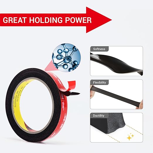 Ohayooz Extra Strong Double Sided Tape Heavy Duty 10FT, Very Sticky Adhesive Double Sided Mounting Tape, Works Great Indoors and Outside, Walls, Automotive, Home Office Deco