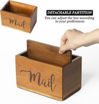 LBEMEY Mail Holder Storage Organizer Box,Acacia Wood Mail Organizer Countertop,Desktop Letters, Bills, Notes and Postcard Bin for Home Office Dorm Room