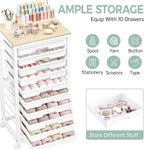 SYKIARIOL Rolling Cart with Drawers,10 Drawer Rolling Cart,Rolling storage cart with drawers,White Rolling Drawer Cart,Teacher Rolling Cart for Classroom Storage,Craft Cart with Wooden Tabletop