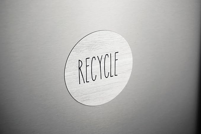 Rustic Recycle and Trash Magnets for Kitchen Trash Cans and Recycling Bins, Trash and Recycle Magnet Combo for Garbage Can Logo Symbol, 2 Magnetic Sticker Adhesives, 4 Inch Circle, Outdoor Waste Bin