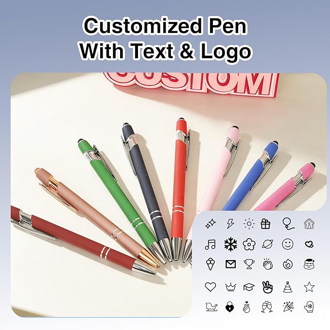 CRME Personalized Pens with Stylus Custom Pens in Bulk Customized Pen Engraved with Name Business Logo Multi Colors Ideal for School Supplies,Teacher Supplies,and Office Supplies Metal Material Black
