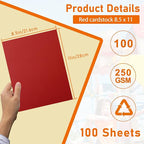 100 Sheets Christmas Red Cardstock 8.5 x 11 Scrapbooking Paper, 92lb Heavyweight Printer Paper Card Stock for Wedding Invitations, School, DIY Cards Making, Anniversary Card, Graduations