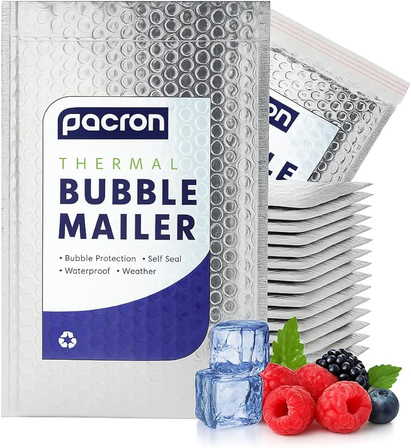 Pacron 1000-Pack Insulated Silver Thermal Bubble Mailers 10 x 11 - Waterproof Metallic Foil Self-Sealing Padded Envelopes for Cold Shipping, Perishables, Food, Cosmetics, Pharmaceuticals