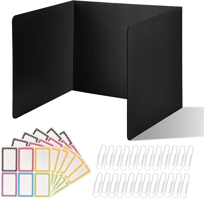 ZYINOZOC 24 Pack Desk Dividers for Students,3-Fold Privacy Screens,Testing Dividers for Classroom Waterproof,Plastic Easy Clean Privacy Shields for Student Includes Extra Labels