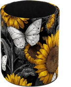 Leather Pen Holder for Desk Sunflower Butterfly Pencil Cup Desktop Organizer Makeup Brush Holders Office Supplies for Home, Kids & School