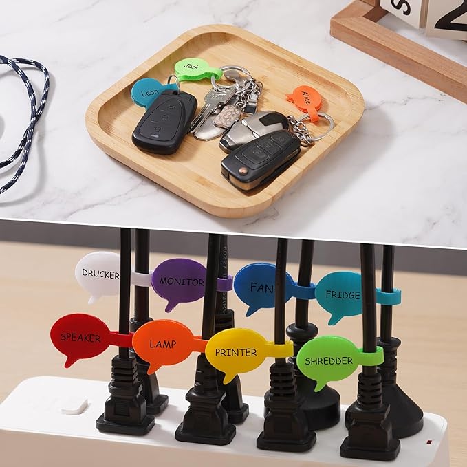 Trilancer Cord Labels Cable Label, Multicolored Handwriting Cord Tags - Speech Bubbles Tags for Organizing Wires and Identification, Reusable with Multiple Uses - 32 PCS