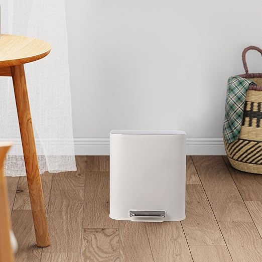 DYTesa 3 Gallon Rectangular Kitchen Trash Can - White Stainless Steel with Foot Pedal, Soft-Close Lid & Removable Inner Bucket, Suitable for Home/Office/Living Room