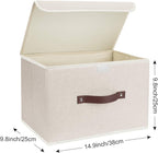 TYEERS Collapsible Storage Boxes, Washable Fabric Storage Bins with Lids, 14.9x9.8x9.8 inches, 2 Pack, Beige