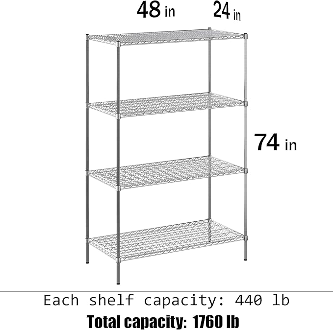 Regal Altair 24" Deep x 48" Wide x 74" Height Wire Shelving Kit | 4-Tier | NSF Commercial Storage Rack Unit