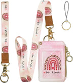 lanyards for id Badges, Lanyard Wallet for Women,Fashion Badge Holder with Zipper（Be Kind