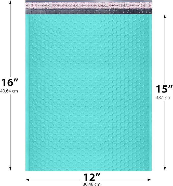 Teal Large Poly Bubble Mailers 12x15 inch | Self Seal Padded Envelopes Cushioned Bubble Mailer | Usable Size 12x15 | WaterProof | Lightweight mailing Shipping Bags | 100 Pack Bulk