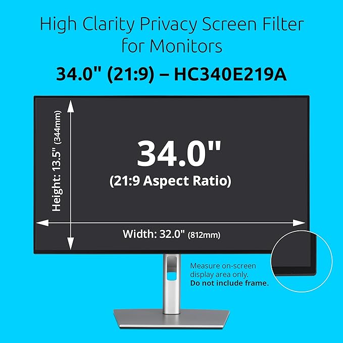 Kensington High Clarity Privacy Screen for 34 inch 21:9 Widescreen Monitor, Easy Installation Computer Privacy Filter for Desktop, 2H Hardness Protection, Compatible with LG Samsung Dell, HC340E219A