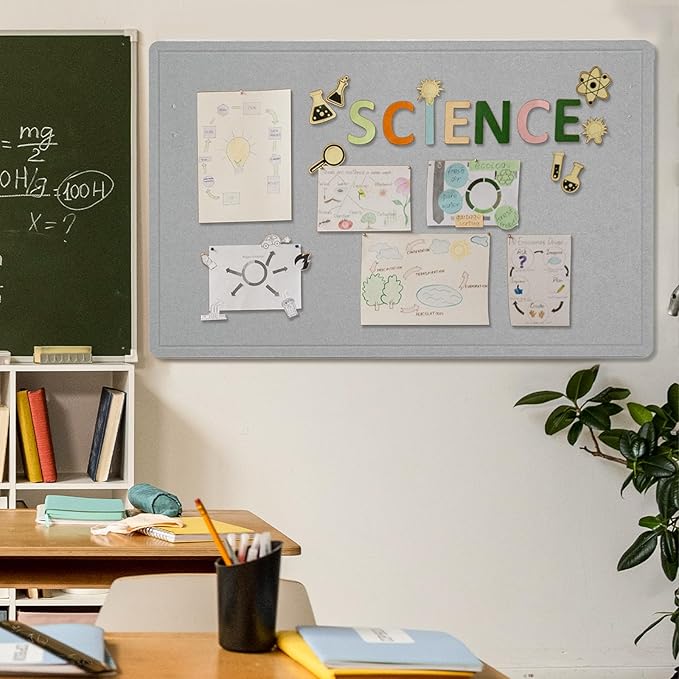 Large Bulletin Board - 60 x 36 Inches, Decorative Felt Pin Board for Wall - 5' x 3' Foldable Photo Display Board with Self-Adhesive Tape, Includes 20 Push Pins - Light Gray