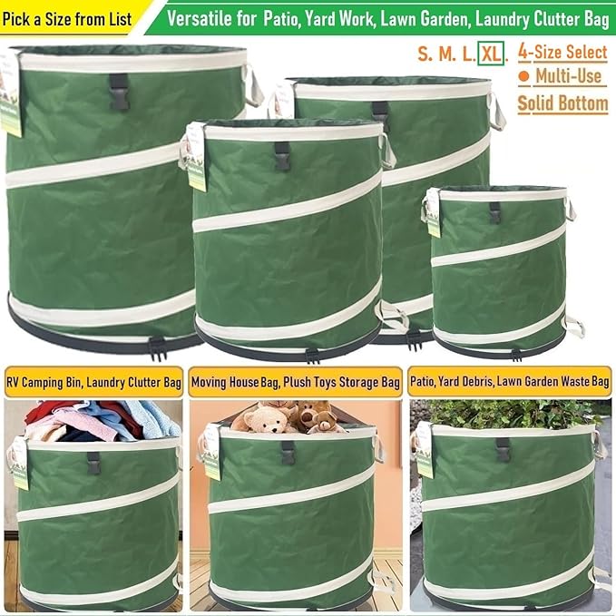 46-Gallon Collapsible Trash Can (22x28 in) Hard-Shell Bottom Yard Garden Bag,Big Leaf Bag,Yard Waste Bag,Debris Container,Pop-Up Recycling Bin,Camping Waste Bin,Laundry Hamper,Lawn Grass,Weeds Barrel